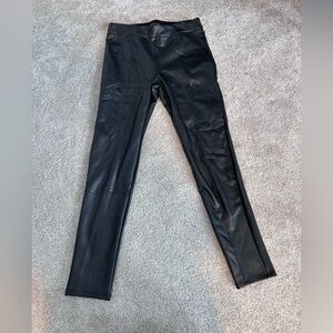 Ambiance Black Faux Leather Festival Leggings with Elastic Waistband